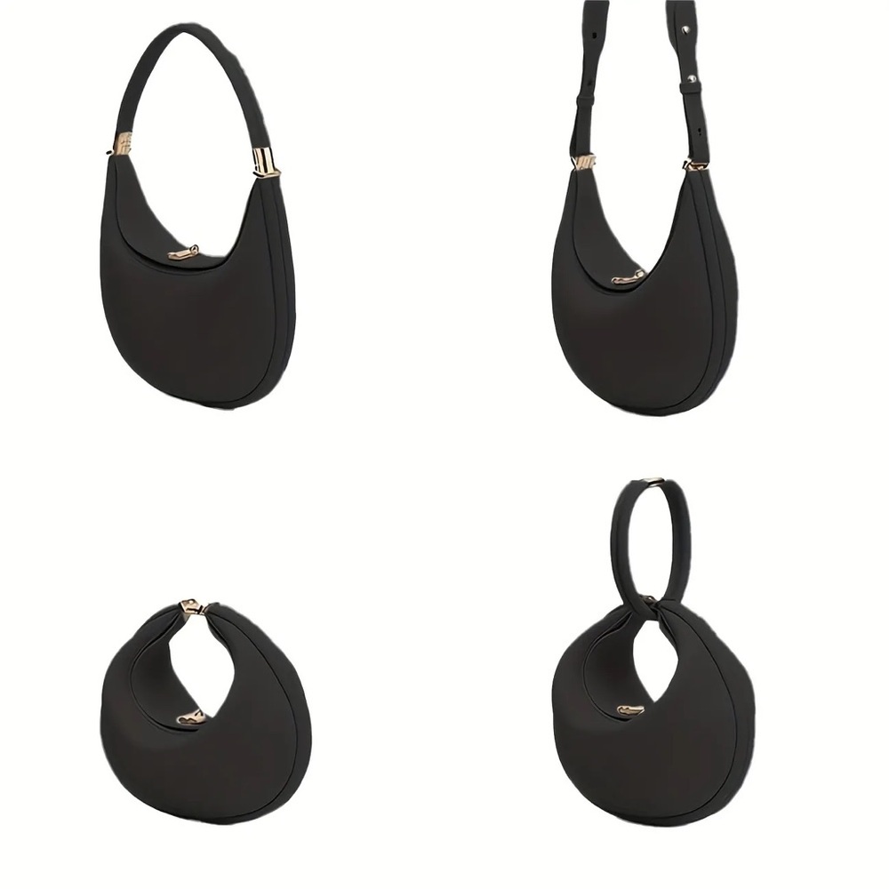 Black Leather Bag Hobo Purse Handbag Crescent bag 4 in 1 style Trendy Fashion - Picture 3 of 10